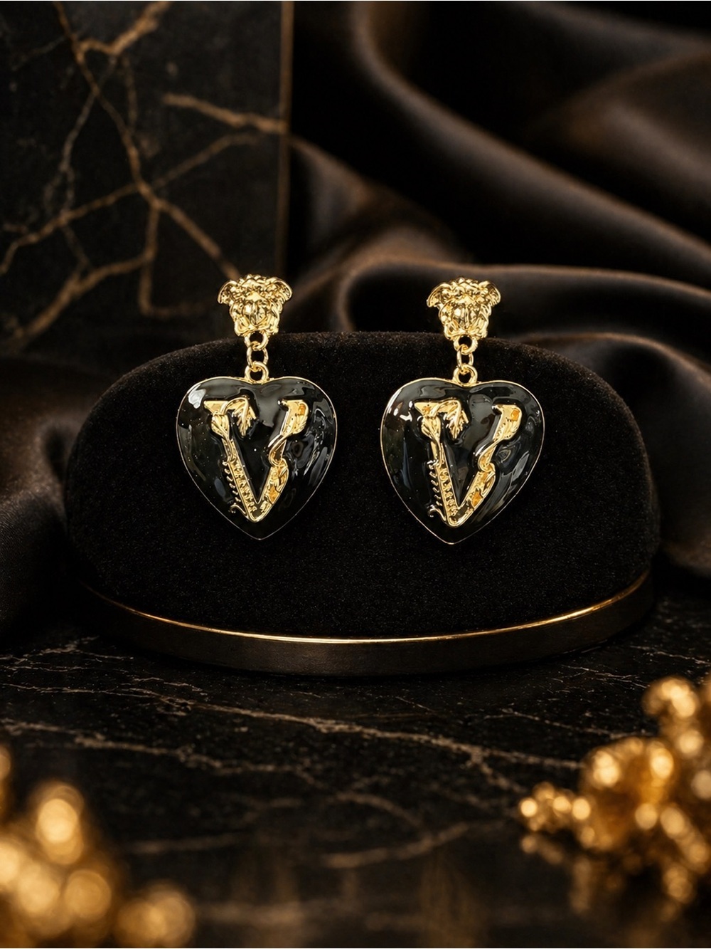Black and Gold Medusa Earrings